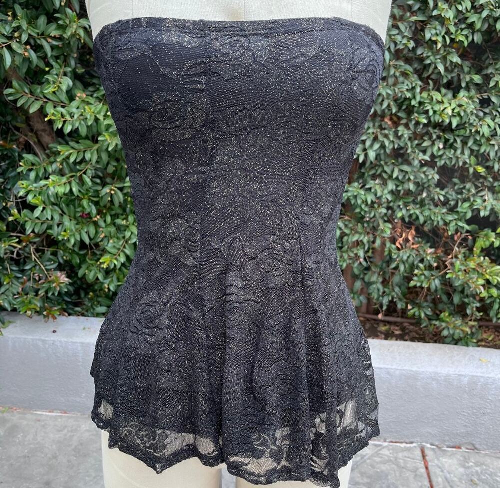Vintage Y2K Girls Generation Black Lace Strapless Peplum Top USA Made NWOT Small